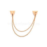 Double Triangle with Safaty Chain Hanging Sweater Brooch Pin, Brass Cardigan Collar Clips for Men Women, Light Gold, 185mm, Pin:1.2mm(JEWB-WH0009-93)