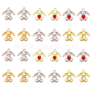 24Pcs 6 Style Rack Plating Alloy Pendants, with Rhinestone, Rabbit, Mixed Color, 17x18x4mm, Hole: 1.8mm, 4pcs/style(FIND-CA0006-79)