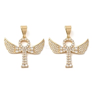 Brass Micro Pave Cubic Zirconia Pendants, Long-Lasting Plated, Wing Charm, Golden, 27.5x32.5x3.5mm, Hole: 8.7x4.4mm(KK-D061-03G)