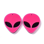 Opaque Acrylic Pendants, Alien Face, Deep Pink, 35.5x29.5x4mm, Hole: 1.8mm(X-MACR-P023-01D)