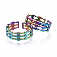 304 Stainless Steel Bamboo Shape Cuff Ring, Rainbow Color Open Ring for Women, US Size 6 1/2(16.9mm)(RJEW-N038-091)
