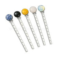Round Tibetan Style Retro Alloy Bookmark Rulers, Mixed Gemstone Bookmarks, Antique Silver, 129x22.5x8mm(AJEW-JK00266)