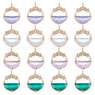 AHADERMAKER 16Pcs 4 Colors Glass Pendants, with Brass Micro Pave Cubic Zirconia Findings, Faceted, Flat Round with Star, Light Gold, Mixed Color, 21.5x15.5x5.5mm, Hole: 1.2mm, 4pcs/color(GLAA-GA0001-32)