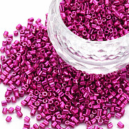 Glass Bugle Beads, Metallic Colours, Medium Violet Red, 2.5~3x2mm, Hole: 0.9mm, about 15000pcs/pound(SEED-S032-12A-1116)