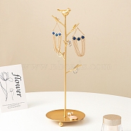 Bird Iron Jewelry Display Stand with Tray, Jewelry Tree for Rings, Earrings, Bracelets, Glasses Storage, Golden, 12x34cm(ODIS-K003-07G)