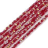 Transparent Electroplate Glass Beads Strands, Faceted, Rondelle, AB Color Plated, Red, 4~4.5x3~3.5mm, Hole: 0.8mm, about 150~152pcs/strand, 17.91~19.69 inch(45.5~50cm)(EGLA-F156-AB01)