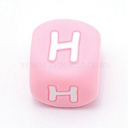 Silicone Alphabet Beads for Bracelet or Necklace Making, Letter Style, Pink Cube, Letter.H, 12x12x12mm, Hole: 3mm(SIL-TAC001-01B-H)