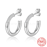 Rhodium Plated 925 Sterling Silver Ring Stud Earrings, Clear Cubic Zirconia Half Hoop Earrings, with S925 Stamp, Platinum, 20x3mm(JZ8068-3)