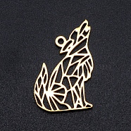 201 Stainless Steel Pendants, Filigree Joiners Findings, Laser Cut, Wolf, Golden, 22x14x1mm, Hole: 1.5mm(STAS-S105-JN871-2)