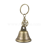 Iron Bell & Hollow Out Alloy Pendant Keychains, Iron Split Key Rings, Star, 8.9cm, Star: 20.5x17x1.5mm(KEYC-JKC00998-02)