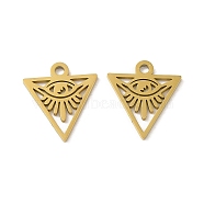 Ion Plating(IP) 304 Stainless Steel Charms, Laser Cut, Triangle with Eye Charm, Golden, 14.5x13x1mm, Hole: 1.5mm(STAS-J042-36G)