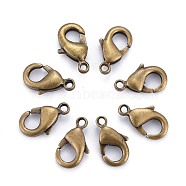 Brass Lobster Claw Clasps, Parrot Trigger Clasps, Cadmium Free & Nickel Free & Lead Free, Antique Bronze, 10x5x3mm, Hole: 1mm(KK-901-AB-NF)