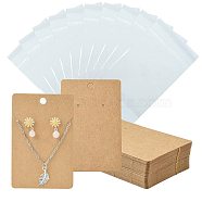 50Pcs Rectangle Kraft Paper One Pair Earring Display Cards with Hanging Hole, Jewelry Display Card for Pendants and Earrings Storage, with 50Pcs OPP Cellophane Bags, BurlyWood, Card: 9x6x0.06cm, Hole: 6mm(CDIS-CJ0001-03)