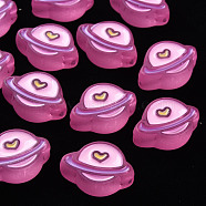 Transparent Acrylic Beads, with Enamel, Frosted, Planet, Hot Pink, 19x26x9mm, Hole: 3mm(MACR-S374-02B-02)