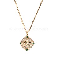 Green Cubic Zirconia Lion Rotating Pendant Necklace, Brass Stress Relief Jewelry for Women, Golden, 19.29 inch(49cm)(JN1023A)