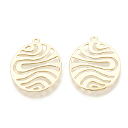 Brass Pendants, Oval, Real 18K Gold Plated, 22x18x0.5mm, Hole: 1mm(X-KK-N186-06)