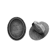 Vintage Adjustable Iron Finger Ring Components Alloy Cabochon Bezel Settings, Cadmium Free & Lead Free, Antique Silver, 17x5mm, Oval Tray: 25x18mm(X-PALLOY-Q300-04AS-NR)