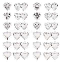 20Pcs 2 Style 304 Stainless Steel Diffuser Locket Pendants, Photo Frame Pendants for Necklaces, Heart, Stainless Steel Color, 22.5~24.5x19~22.5x5.5~6.3mm, hole: 1.6~2mm, Inner Diameter: 14~16.5x13.5~16mm, 10pcs/style(STAS-DC0007-58)