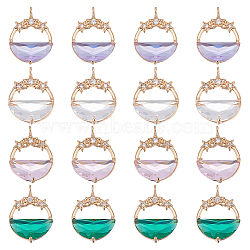 AHADERMAKER 16Pcs 4 Colors Glass Pendants, with Brass Micro Pave Cubic Zirconia Findings, Faceted, Flat Round with Star, Light Gold, Mixed Color, 21.5x15.5x5.5mm, Hole: 1.2mm, 4pcs/color(GLAA-GA0001-32)