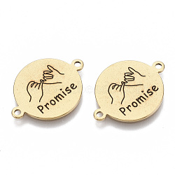 201 Stainless Steel Enamel Links connectors, for Valentine's Day, Flat Round with Hands and Word Promise, Black, Golden, 16x21x1mm, Hole: 1.4mm(X-STAS-S079-145D-G)