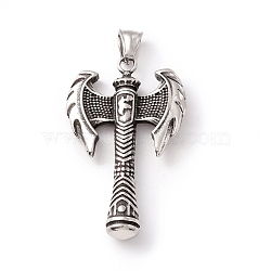 Tibetan Style 304 Stainless Steel Pendants, Axe, Antique Silver, 52x32x7mm, Hole: 8x4mm(STAS-P305-48AS)
