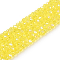 Electroplate Glass Beads Strands, Half Rainbow Plated, Faceted, Rondelle, Champagne Yellow, 2.9~3.3x2mm, Hole: 0.8mm, about 148~150pcs/strand, 39.5~40cm(EGLA-A044-T2mm-L29)