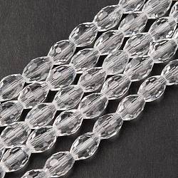 Glass Beads Strands, Faceted, Oval, Clear, about 8mm long, 6mm thick, hole: 1.5mm, about 72pcs/strand(X-GC893Y-14)