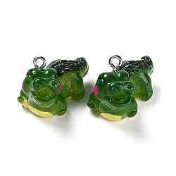 Opaque Resin Pendants, Crocodile Charms, with Platinum Tone Iron Loops, Green, 20x14.5x25.5mm, Hole: 2mm(RESI-G077-01)
