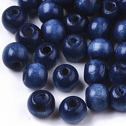 Dyed Natural Wood Beads, Round, Lead Free, Marine Blue, 10x9mm, Hole: 3mm, about 3000pcs/1000g(WOOD-Q006-10mm-14-LF-1)