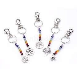 Tibetan Style Alloy Keychain, with Natural Gemstone Beads, Iron Key Rings and Alloy Swivel Lobster Claw Clasps, Mixed Color, 130~143mm(KEYC-JKC00150)