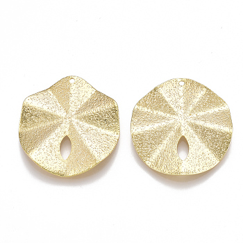 Brass Textured Pendants, Crinkle, Polygon, Real 18K Gold Plated, 30x28x2mm, Hole: 1.4mm