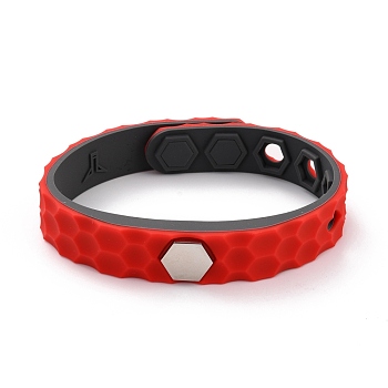 Flat Silicone Cord Bracelets, Hexagon Beads Adjustable Bracelet for Men Women, Red, 9.92 inch(25.2cm)