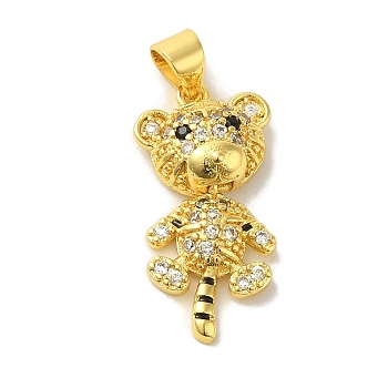 Brass Micro Pave Cubic Zirconia Pendants, Real 18K Gold Plated Bear Charms, Black, 23.5x11.5x5mm, Hole: 5x3.5mm