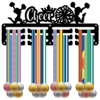 Sports Theme Iron Medal Hanger Holder Display Wall Rack, 3-Line, with Screws, Javelin, Cheering Squad, 130x290mm, Hole: 5mm