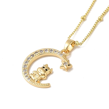 Brass Micro Pave Clear Cubic Zirconia Pendants Necklaces, The 12 Animals of the Chinese Zodiac, Real 18K Gold Plated, Cattle, 17.28 inch(43.9cm)