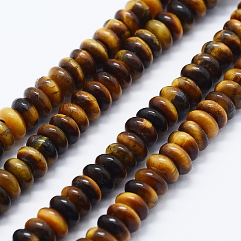 Natural Tiger Eye Beads Strands, Rondelle, 6x3mm, Hole: 0.5mm, about 128pcs/strand, 15.94 inch(40.5cm)