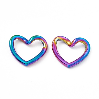 Ion Plating(IP) 304 Stainless Steel Link Rings, Twisted Heart, Rainbow Color, 17x20x2mm, Inner Diameter: 9x15mm