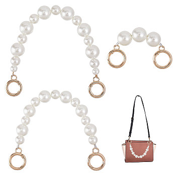 3Pcs 3 Style Acrylic Imitation Pearl Beaded Bag Handles Extender, with Alloy Spring Gate Rings, Seashell Color, 13~29.6cm 1pc/style