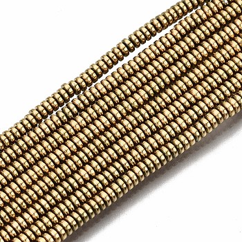 Electroplate Non-magnetic Synthetic Hematite Beads Strands, Flat Round/Disc, Faceted, Real 18K Gold Plated, 2x1mm, Hole: 0.8mm, about 452~455pcs/strand, 15.98 inch(40.6cm)