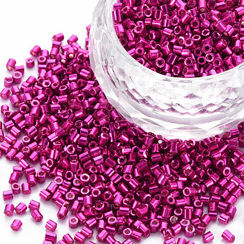 Glass Bugle Beads, Metallic Colours, Medium Violet Red, 2.5~3x2mm, Hole: 0.9mm, about 15000pcs/pound