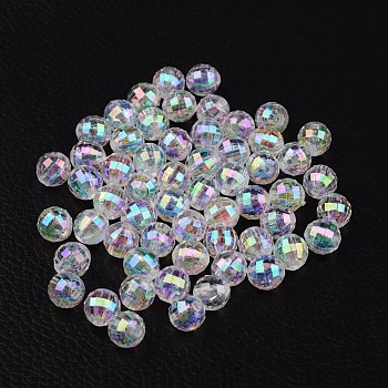 Faceted Eco-Friendly Transparent Acrylic Round Beads, AB Color, Clear AB, 6mm, Hole: 1mm, about 500pcs/50g