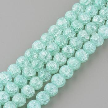 Synthetic Crackle Quartz Beads Strands, Round, Dyed, Pale Turquoise, 12mm, Hole: 1mm, about 32pcs/strand, 15.7 inch