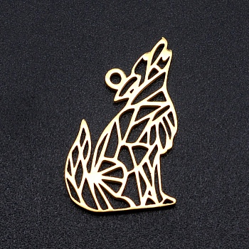 201 Stainless Steel Pendants, Filigree Joiners Findings, Laser Cut, Wolf, Golden, 22x14x1mm, Hole: 1.5mm