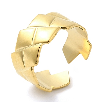 304 Stainless Steel Rhombus Open Cuff Ring for Women, Real 14K Gold Plated, Inner Diameter: 17mm