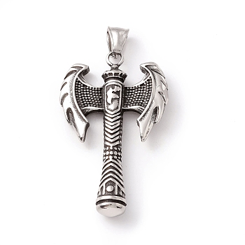 Tibetan Style 304 Stainless Steel Pendants, Axe, Antique Silver, 52x32x7mm, Hole: 8x4mm