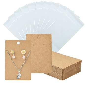50Pcs Rectangle Kraft Paper One Pair Earring Display Cards with Hanging Hole, Jewelry Display Card for Pendants and Earrings Storage, with 50Pcs OPP Cellophane Bags, BurlyWood, Card: 9x6x0.06cm, Hole: 6mm