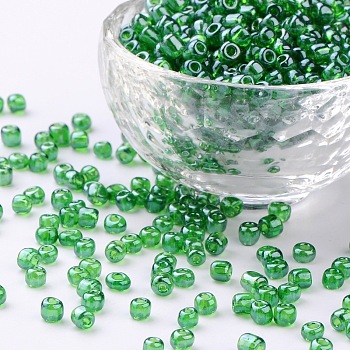 (Repacking Service Available) Glass Seed Beads, Trans. Colours Lustered, Round, Goreen, 6/0, 4mm, Hole: 1.5mm, about 12G/bag