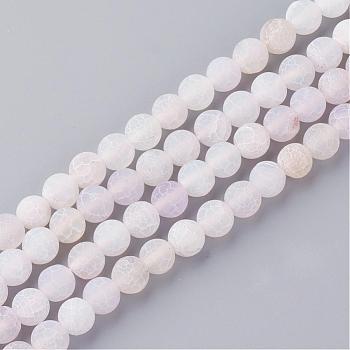 Natural Fire Crackle Agate Bead Strands, Frosted, Dyed, Round, Floral White, 6mm, Hole: 1.5mm, about 63pcs/strand, 15.7 inch