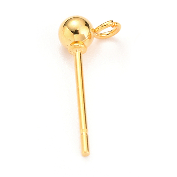 Ion Plating(IP) 304 Stainless Steel Ball Post Stud Earring Findings, with Horizontal Loops and 316 Surgical Stainless Steel Pin, Real 18K Gold Plated, 13x5x3mm, Hole: 1.2mm, Pin: 0.7mm