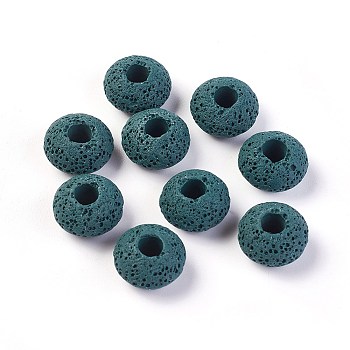 Natural Lava Rock Beads, Dyed, Rondelle, Prussian Blue, 15.5~16x9.7~10mm, Hole: 5~5.4mm